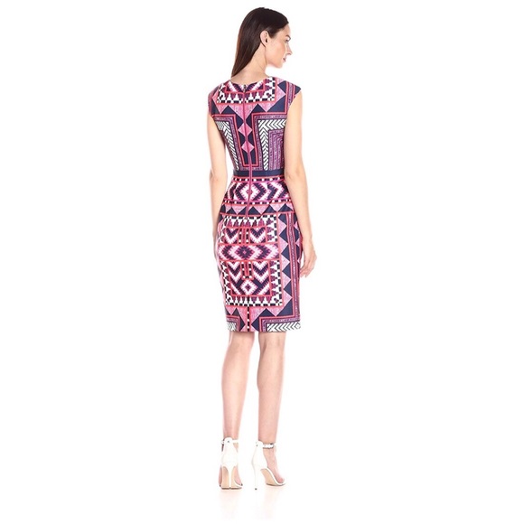 Vince Camuto Geometric Printed Bodycon Dress Sz 4 - Picture 2 of 7